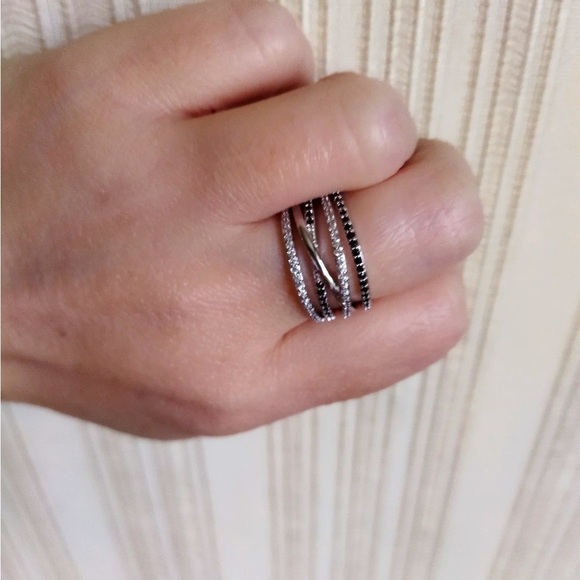 New 925 Sterling Silver White Black CZ Ring - Picture 3 of 10